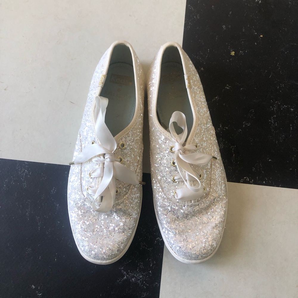 Kate Spade White Glitter Keds